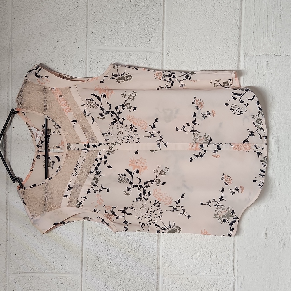 Candies Shirt Pink Floral With Lace Print Polyester SL Shirt